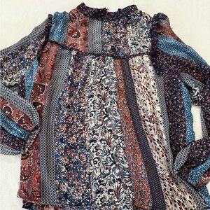 DEAR JOHN Mix~Print ALANI Spliced Hi~Neck Top Size Small E42